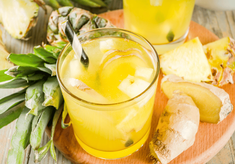 Pineapple ginger mocktail with fresh pineapple chunks and ginger slices | Angelia Mendoza