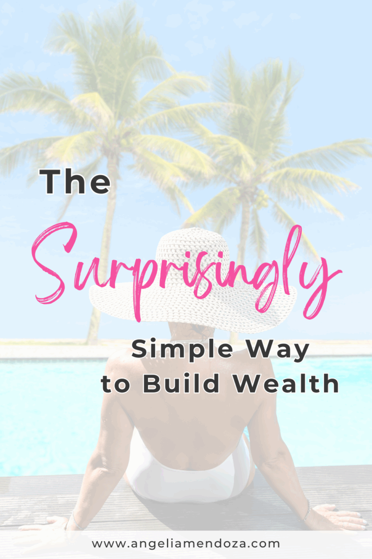 Woman in a sunhat relaxing by a pool, representing a stress-free lifestyle and the surprisingly simple way to get rich and build wealth. | Angelia Mendoza