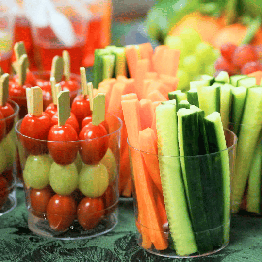 55 Easy Snacks to Make on Busy Weekdays | Veggies in glasses