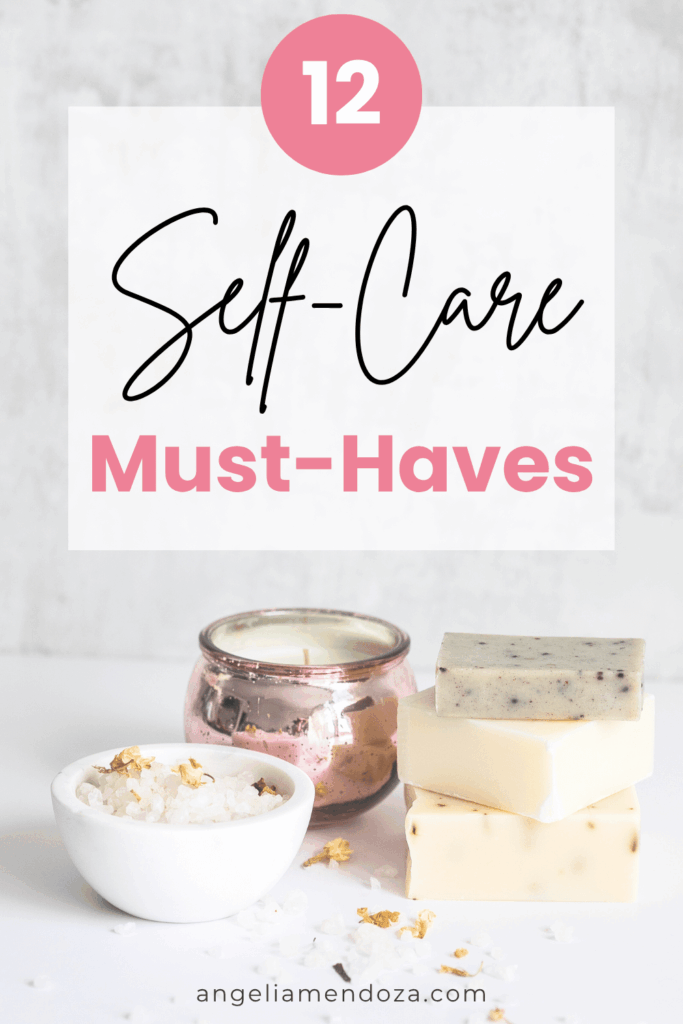 12 self care essentials for women healing from emotional abuse – calming flat lay with natural soap, candle, and bath salts.