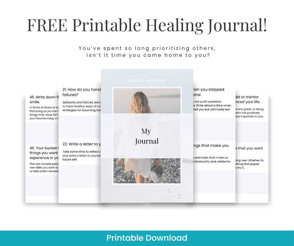 Free printable healing journal cover with preview pages, featuring guided prompts for self-reflection and emotional recovery.